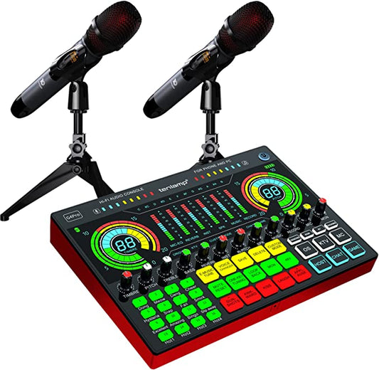 Podcast Equipment Bundle for 2, tenlamp G4Pro USB Audio Interface with Mixer and Sound Board, Two Wireless Microphone, Studio All-in-one XLR Podcast Kit for Phone PC Live Streaming Podcast Recording